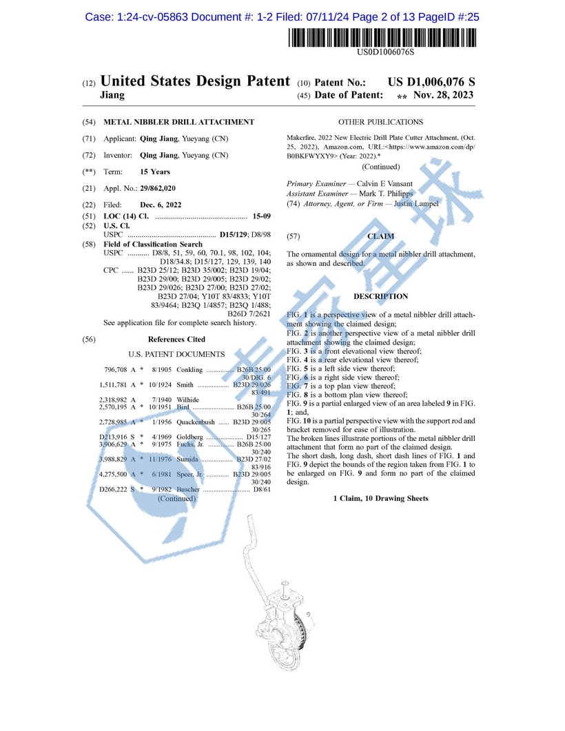 0001-002. (07-11-2024) Exhibit Exh. 2 - U.S. Pat. No. D1006076_00