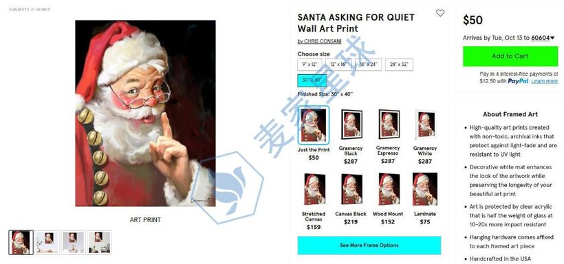 CHRIS CONSANI Copyright - Santa Asking for Quite Wall Art Print