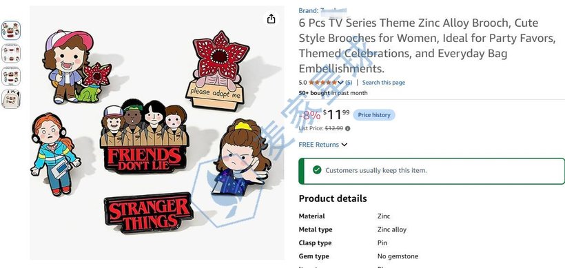 STRANGER-THINGS zinc alloy brooch